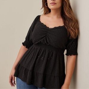 Torrid Black Eyelet Peplum Blouse